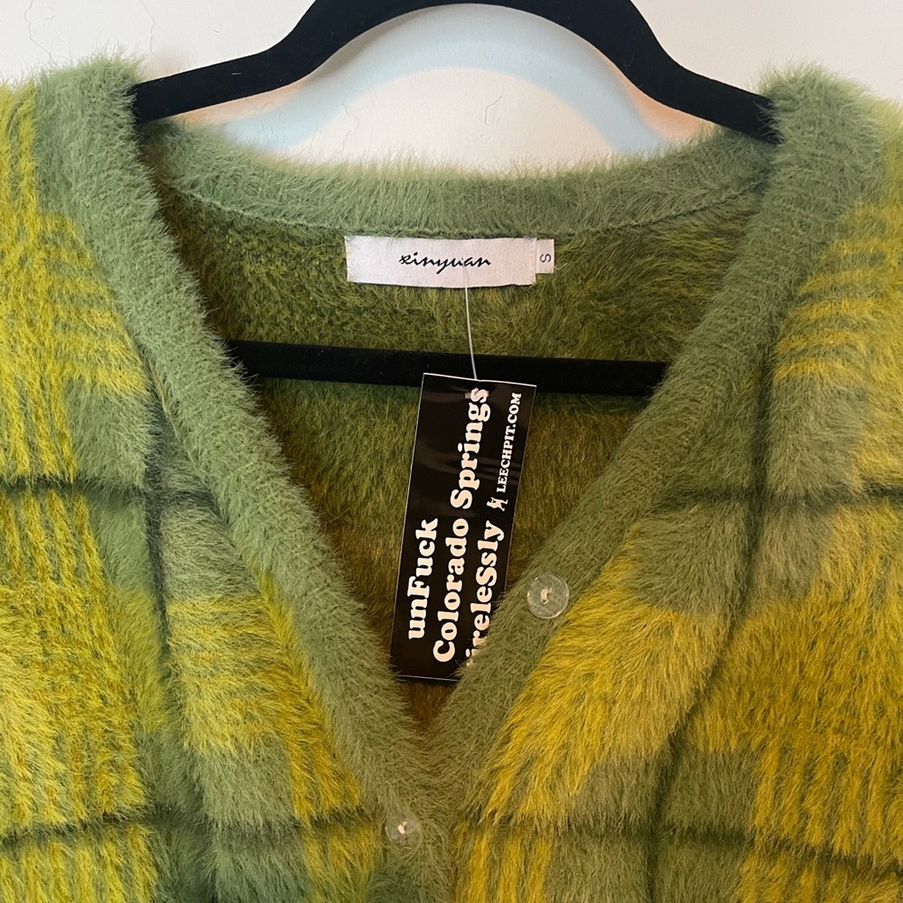 Moss green Fauxhair button down cardigan - Picture 3 of 8